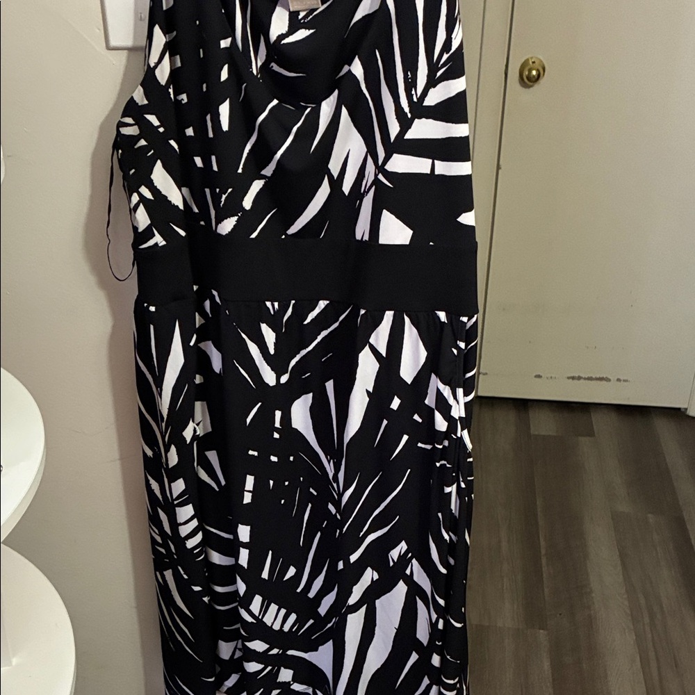 Michaels Black and White Palm Print Maxi Dress